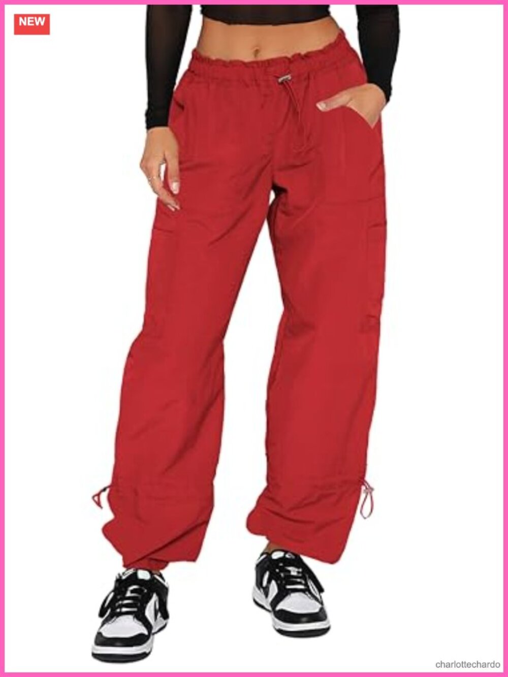 Womens Parachute Cargo Pants Wide Leg Drawstring Y2K Streetwear